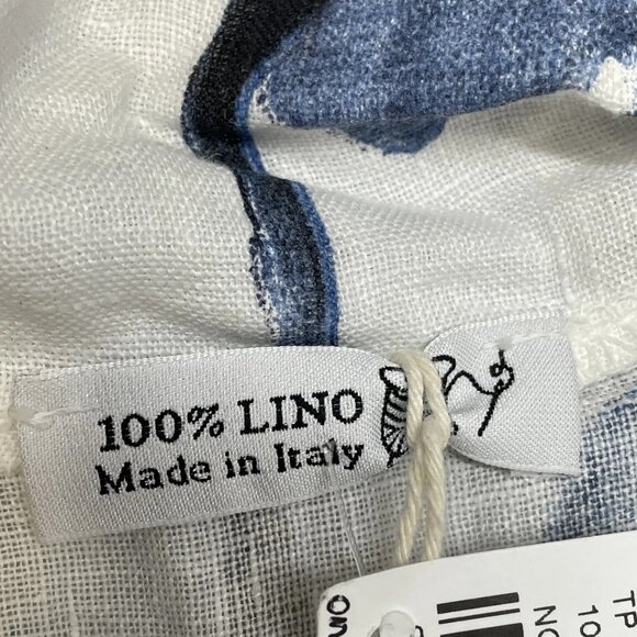 100% Lino Women’s Cropped Floral Print Linen Blouse One Size White/Blue - Picture 5 of 7